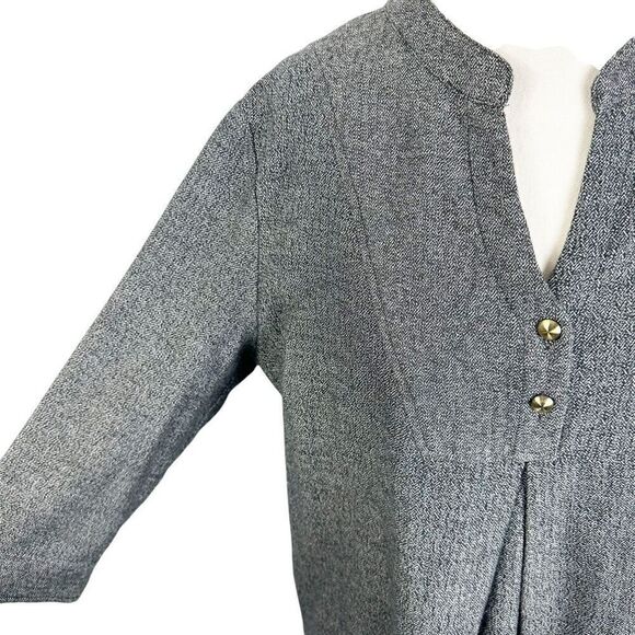 Hot Cotton Gray Herringbone Woven Tunic Top V-Neck Classic Lagenlook size L - Picture 6 of 10